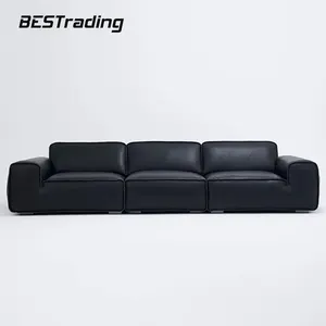 Modern Simple Home Sofa For Sale Black Real Cowhide White Goose Down Upholstered Sofa