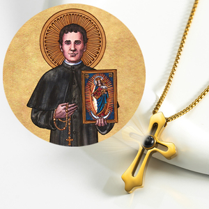 Venta al por mayor: Icono religioso ortodoxo de <span class=keywords><strong>San</strong></span> Juan <span class=keywords><strong>Bosco</strong></span>, de acero inoxidable chapado en oro de 18K, medalla de santo personalizada para educación juvenil, vela para perro. - Product Image 6