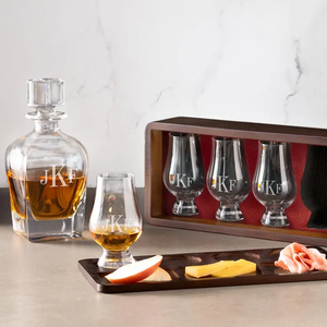 Boîte à verres en bois <span class=keywords><strong>Glencairn</strong></span> personnalisée avec plateau de service et couvercle gravé, coffret de dégustation de whisky, boîte cadeau en bois monogrammée pour homme - Product Image 3