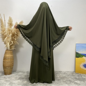 6693+2306# Eid Simple but Luxurious Closed Abaya Khimar <b>Set</b> With Premium Lace Ribbon Long Sleeve Summer Women Dress <b>Sets</b> 6 Color - Product Image 3