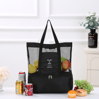 Bolsa Térmica Portátil de Malla Abierta con Asa Única, Doble Compartimento, para Picnic, Deportes, Viajes y Almacenamiento al Aire Libre, para Hombres y Mujeres