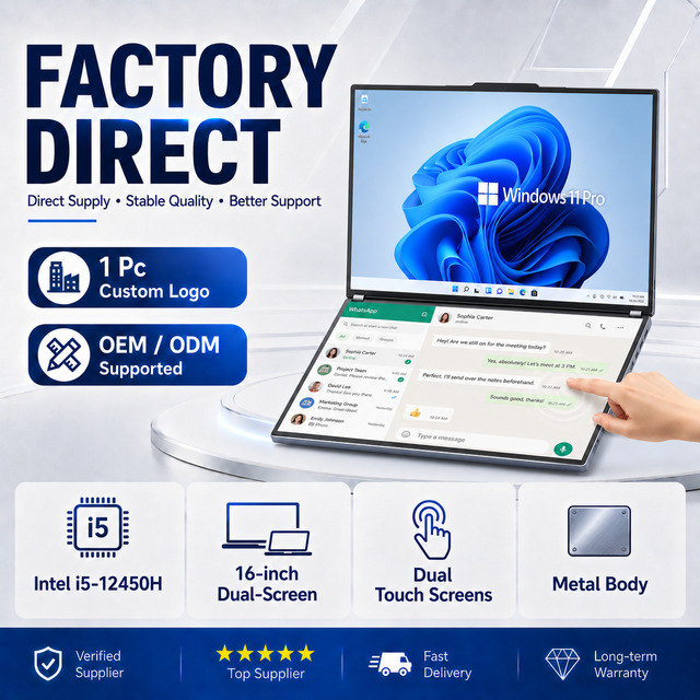 Brand New 16 Inch Ordinateur Intel Core I5 12450H 12th Gen Windows Business Double Dual Screen Touch Office Professional Laptop