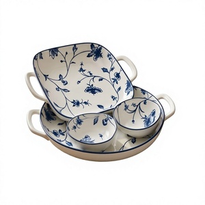 Sous-plats en céramique de luxe de style antique, blancs avec décor floral bleu sous glaçure, écologiques, lavables, diamètre 300 mm - Product Image 1