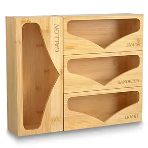 Bamboo Wood Ziplock Bag Storage Organizer for Kitchen Drawer Organizer