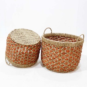 Panier de rangement rond en jonc de mer tressé fait main, bac organisateur écologique pour la maison, panier à linge - Product Image 6