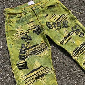 Pantalones Vaqueros Acampanados con Lavado Ácido, Diseño Personalizado OEM, Estilo Hip Hop, Desgastados, Vintage, Verdes para Hombre - Product Image 3