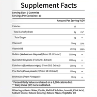 Gummies de molène 3000 mg avec quercétine, sureau, détoxification et nettoyage des poumons, meilleure respiration, soutien immunitaire et fonction pulmonaire saine