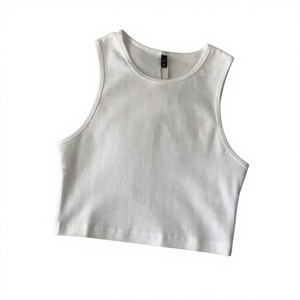 Top Corto de Punto Blanco para Mujer al por Mayor, Cuello Redondo, Minimalista, Color Sólido, Sin Mangas, Largo Corto - Product Image 1