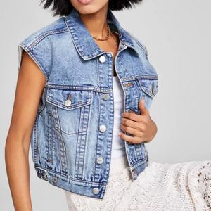 เสื้อแจ็คเก็ตยีนส์ลำลองสำหรับผู้หญิงสำหรับฤดูร้อน เสื้อแขนกุดแบบวินเทจ เสื้อผู้หญิง - Product Image 2