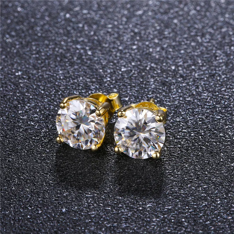 Hip Hop 1 Pair 925 Sterling Silver Bling Moissanite Lab Diamond Stud Earring Copper Earrings For Women Men Jewelry
