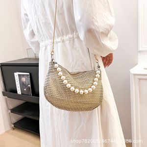 Fashion Classic Full Drill Hourglass Ladies Evening Clutch Bag Pearl Hand Diamond Design Chain Strap Magnetic Closure Polyester - Product Image 4