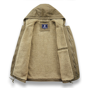 2023 Winter <strong>Men's</strong> Bomber <strong>Jacket</strong> Plus <strong>Velvet</strong> Padded Deck Cotton Hooded Solid Color Casual <strong>Jacket</strong> for Autumn - Product Image 4