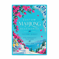 Mélangeur de tuiles de mahjong imprimé double face, bleu turquoise méditerranéen, pour cartes et tuiles, idéal pour les rassemblements et le thé de l'après-midi