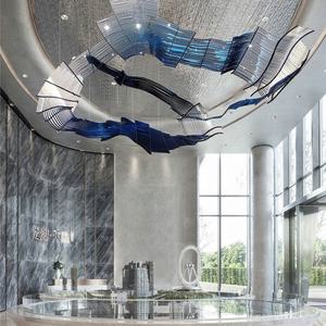 Lustre moderne en cristal chromé nordique pour hall d'hôtel, grand <span class=keywords><strong>ruban</strong></span> de construction Duplex, lustre personnalisé pour salon, hall - Product Image 2