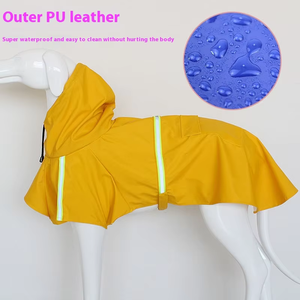 Hot Sales-High Quality Large <b>Dog</b> Raincoat Reflective <b>Waterproof</b> PU Adjustable Drawstring Jacket Classic for Warm Raining Days - Product Image 6