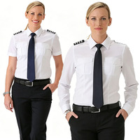 Expédition rapide Chemise de pilote anti-plis pour femme avec épaulettes, Chemise de personnel de bord en gros, Chemise de commandant de bord