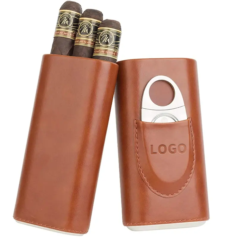 Cedro Madeira Forrado Viagem Charuto Humidor De Viagem Com Cortador De Couro Marrom Travelator Cigarismo Cased Leather Cigar Case