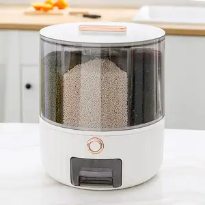 Recipiente de cozinha para armazenamento de alimentos secos, dispensador rotativo de arroz com 6 grades, balde de grãos rotativo com tampa, recipiente para armazenamento de arroz