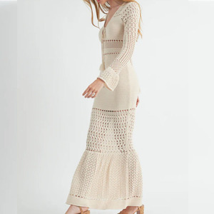 Personalizado de manga larga con cuello en V Bodycon Knit Wool Mujeres Maxi Sweater Dress - Product Image 2