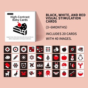 Juguetes Educativos Tempranos para Bebés, Tarjetas de Visión en <span class=keywords><strong>Blanco</strong></span> y Negro de Gran Tamaño, Tarjetas de Estimulación Visual para Recién Nacidos de 21 cm en Inglés - Product Image 2