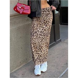 FOXA Jupe longue léopard pour femme, taille haute, en maille froncée, droite, pour les vacances d'été, les sorties nocturnes - Product Image 5