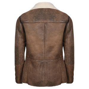 Veste en cuir aviateur marron vieilli pour homme, cuir véritable, vintage, bombardier, hiver, chaude, veste de vol, col en fourrure, streetwear - Product Image 3