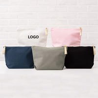 Trousse de maquillage de voyage avec logo personnalisé pour femmes Organisateur de cosmétiques en toile de coton à fermeture éclair Pochette de grande capacité Trousse de toilette de marque privée