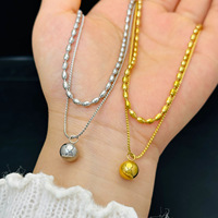 Collier en acier inoxydable à double couche, tendance pour femmes, pendentif en forme de petit haricot doré, collier tendance et polyvalent, cadeau