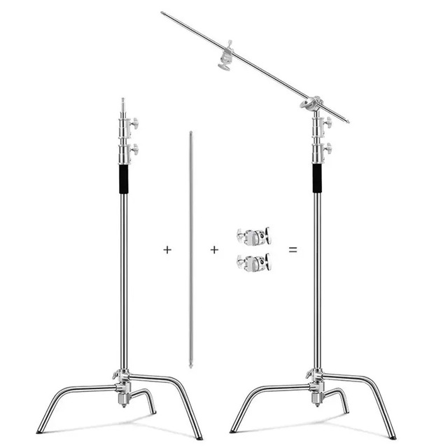 10.8 Ft 3.3m Heavy Duty Stainless Steel C Stand for Photography Spring Buffer Tripod Light Stand for Studio Use