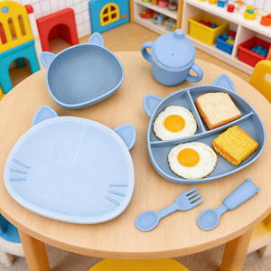Juego de Vajilla de Silicona para Bebés con Logotipo Personalizado OEM, Plato con Succión, Tazón, Cuchara y Tenedor Libres de BPA para Venta al Por Mayor - Product Image 2