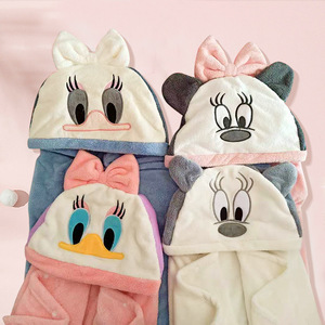 ผ้าเช็ดตัวเด็กผ้าคอรัลฟลีซมีฮู้ดลายการ์ตูน 65x140 ซม. ผ้าเช็ดตัวชายหาดแบบสวมใส่ได้สำหรับเด็ก - Product Image 3