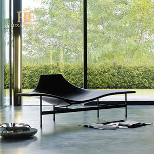 Sillón largo de cuero negro de alta calidad, sillón minimalista moderno para sala de estar - Product Image 3