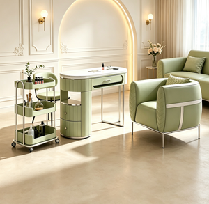 Table de manucure moderne avec plateau en marbre, bureau de salon de beauté, poste de travail de spa, mobilier commercial blanc - Product Image 3