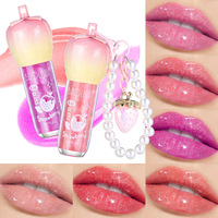 Gloss à lèvres transparent rose avec porte-clés, pour enfants, non collant, végétalien, gel minéral, logo personnalisé pour le maquillage