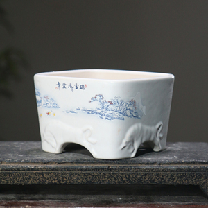 Maceta Cuadrada de Cerámica Hecha a Mano, Diseño de Escena Nevada en Arcilla Blanca, Aplique Decorativo para Plantas - Product Image 4