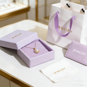Boîte à bijoux de luxe sur mesure haut de gamme avec emballage en velours rigide, fermeture magnétique et poignée, couvercle et base conçus avec logo pour colliers - Product Image 3