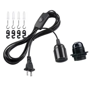EU US Plug Power Cord Set Single Pendant Black and White PVC Wire AC Male End Type with Hand Switch and Bakelite Lampholder