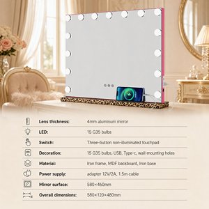 3 Colors Modes <strong>Light</strong> 4mm Aluminum <strong>Mirror</strong> Iron Base 12V 2A Adapter Led Large OEM ODM <strong>Makeup</strong> Vanity <strong>Mirror</strong> <strong>With</strong> <strong>Lights</strong> - Product Image 4