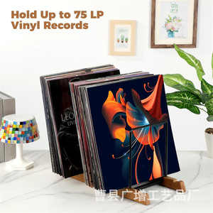 Wooden <b>Record</b> Rack Solid Wood Vinyl Storage Display <b>Stand</b> For Home Desktop Use - Product Image 1