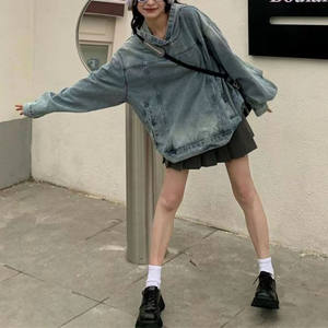 Chaqueta <span class=keywords><strong>vaquera</strong></span> holgada con capucha <span class=keywords><strong>H</strong></span>-02512, cuello abotonado, acabado lavado y bolsillos - Product Image 4