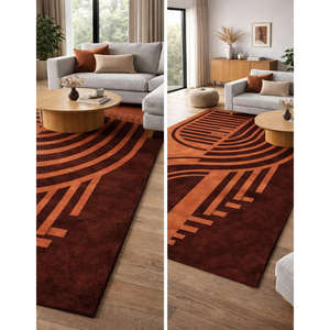 Alfombra de Lana Geométrica Roja y Negra Abstracta Hecha a Mano, Alfombra Moderna Tufted a Mano para Decoración de Hogar Elegante, Regalo de Navidad - Product Image 3
