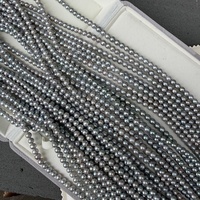 Perles de collier semi-finies DIY en perles d'eau douce grises presque rondes de 5-6 mm, fabriquées en Chine, pour chaîne de pull, 39 cm de long, 70 perles