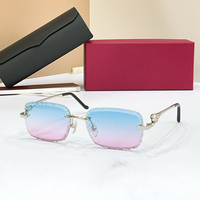 Lunettes de soleil de luxe vintage sans monture, carrées, avec verres dégradés UV400, de créateur, pour club et vacances, élégantes, à découpe diamant