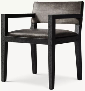 Fauteuil de salle à manger en cuir pleine fleur, dossier minimaliste, pour projets contemporains haut de gamme, directement de l'usine - Product Image 2