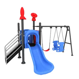 Cheap Outdoor Slide Swing Sets For Kids Playground Commercial Children Backyard Play Equipment 2 In 1 Plastic Slide