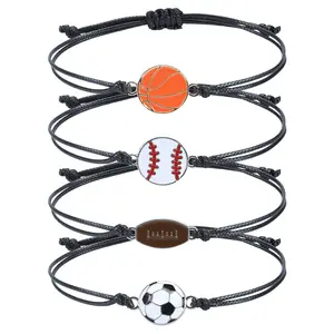 Fashion Sports Bracelet Charms Rope Bracelet Wax Thread Woven Baseball Football Basketball Bracelet