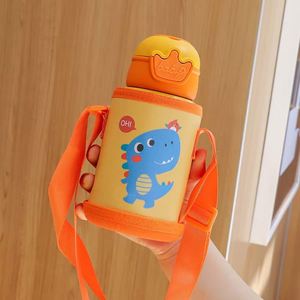BPA Free Toddlers Kids Children Double <b>Drink</b> Stainless Steel Insulated Cute Cartoon Thermos Water Bottle With <b>Straw</b> Rope Strap - Product Image 4