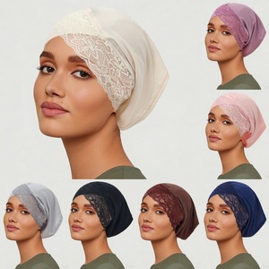 Turban décontracté en dentelle délicate, couleur unie, pour femme musulmane, bonnets hijab simples en dentelle, foulard. - Product Image 1