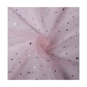 Kumaş tedarikçisi güzel Bling Bling Sequins Glitter tül örgü kumaş döşeme 100% Polyester kumaş