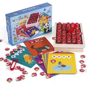 子供の幼児教育認知パズル狩りキノコグループワードゲーム幼児教育ピンインカード楽しいファームボードゲーム